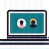 Icon of a laptop displaying a video call, representing virtual sessions