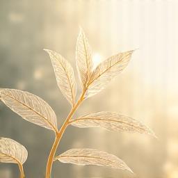 Abstract depiction of delicate leaves and gentle light representing growth and wellness