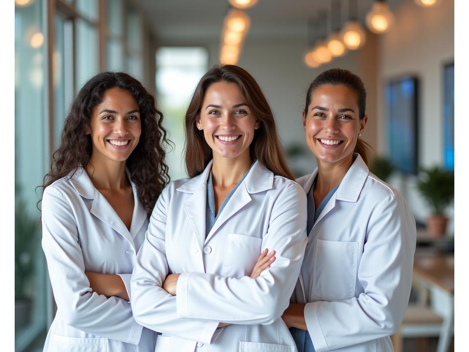 A diverse team of smiling registered dietitians and functional medicine practitioners in a professional, modern clinic setting, with subtle digital elements representing data.