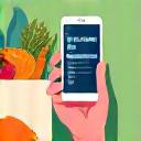 A hand counting coins or looking at a smart budget app next to a basket of affordable, healthy groceries, symbolizing cost-effective eating.