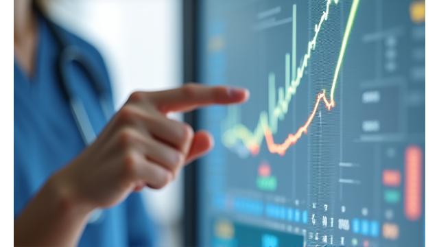 A medical chart showing steady, positive improvements in health markers like blood pressure and cholesterol, with a gentle, reassuring hand pointing to the healthy trends.