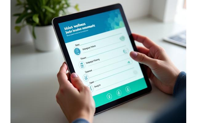 Person using a tablet to complete a health assessment