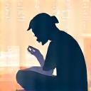 Person holding head in hands, surrounded by glowing digital device icons representing stress.