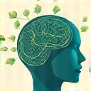 Stylized brain icon with leafy green elements, signifying digital mindfulness.