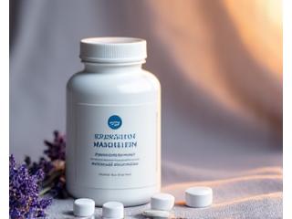 A bottle of high-quality magnesium citrate supplements with scattered capsules and a calming lavender sprig nearby.